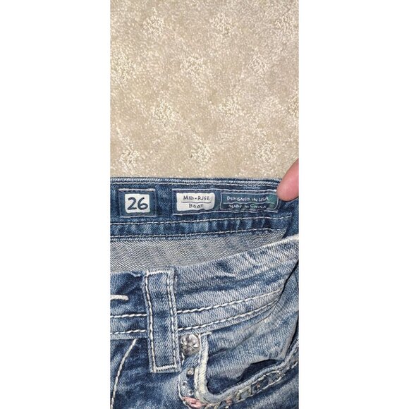 Miss Me Mid-Rise Boot Cut Jeans Womens 26 x 31 Dark Wash Bling Flap Pocket Denim - Picture 4 of 5